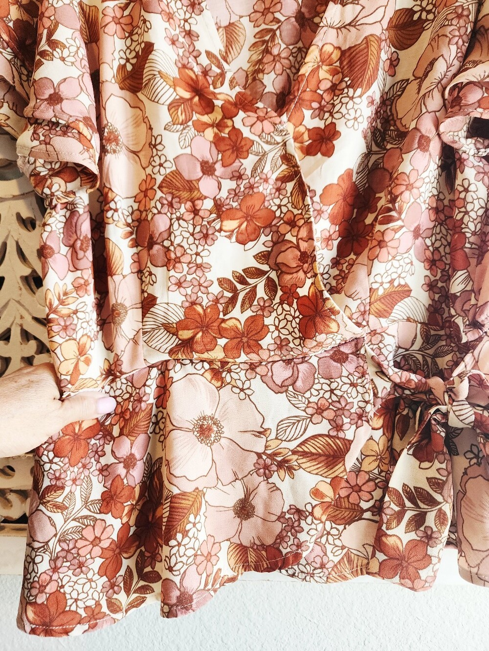 MERAKI FLORAL BLOUSE V NECK PEPLUM FAUX WRAP WOMENS SIZE XL - Picture 9 of 14